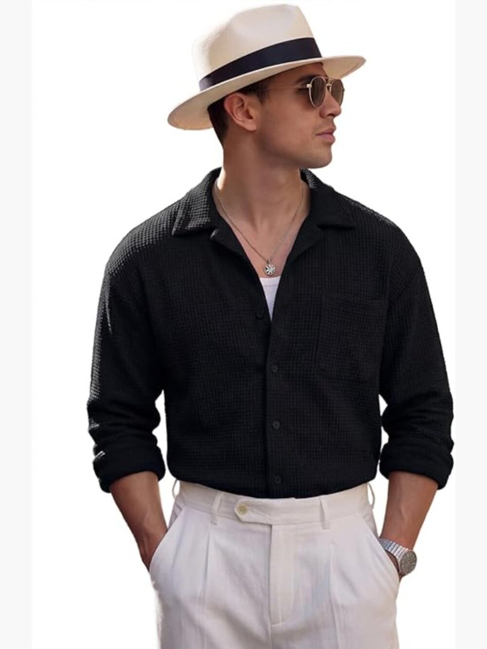 Mens Short Sleeve Knit Polo Shirt Textured Jacquard Open Collar Summer Casual